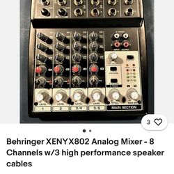 Behringer XENYX802 Analog Mixer - 8 Channels w/3 high performance speaker cables