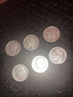 Six Silver Dimes Three Mercury Dimes And Three Regular Dimes All Silver