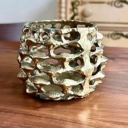 Vintage Brass Brutalist Votive Candle Holder