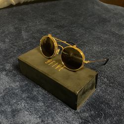 9Five 50-50 Flip-up 24k Gold Round Sunglasses CR-39