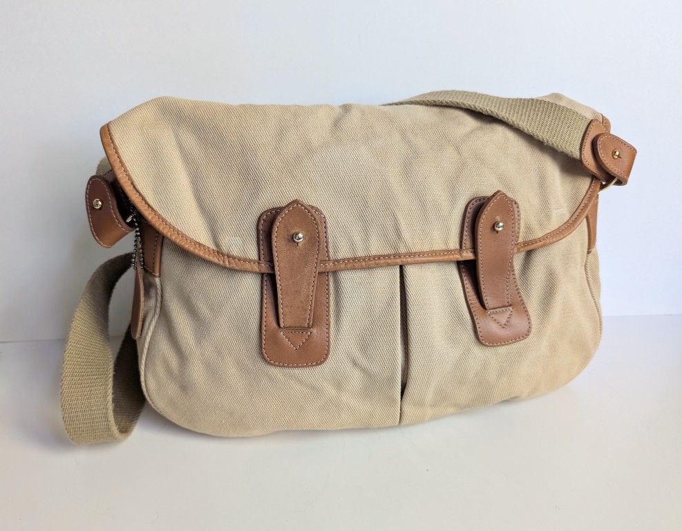 Bass Vintage Leather & Cotton Canvas Fishing Bag Messenger Bag Shoulder Bag