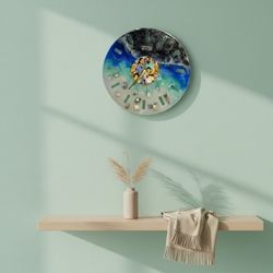 Customizable Ocean Resin Wall Clock: Beach Decor with Seashells