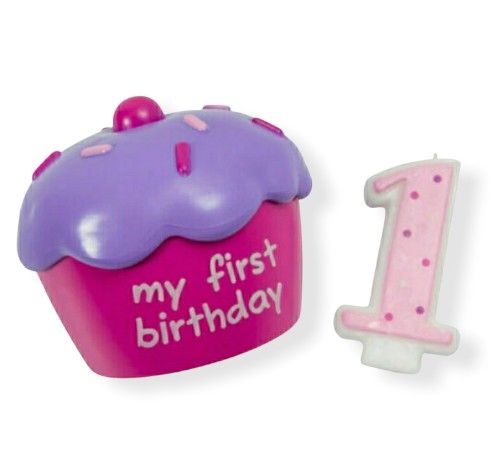 Cake Topper DecoPac Pink Cupcake Keepsake Baby Girl 1st Birthday Brand New