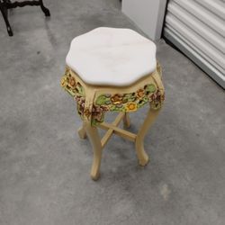 Wooden Gold Leaf Marble Top Side Table