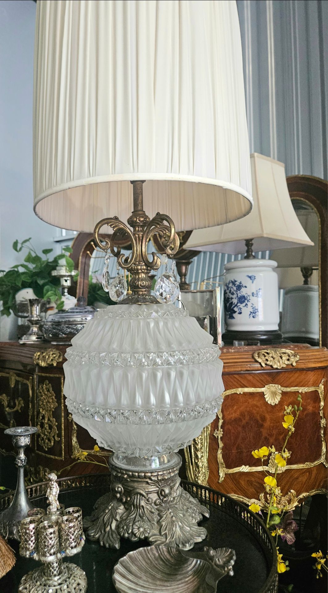 Vintage Hollywood Regency Crystal Tall Lamp