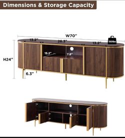 70" Fluted TV Stand, Modern Chic Entertainment Center for TVs Up to 80 inches, TV Console with Faux Marble Top, Curved Profile Design, Media Console f