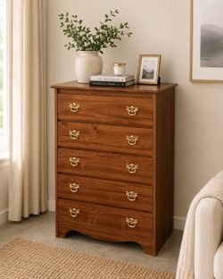 Vintage 5-Drawer Dresser + Matching 2-Drawer Nightstand