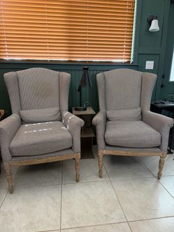 Pair of Wingback Armchairs with Striped Upholstery