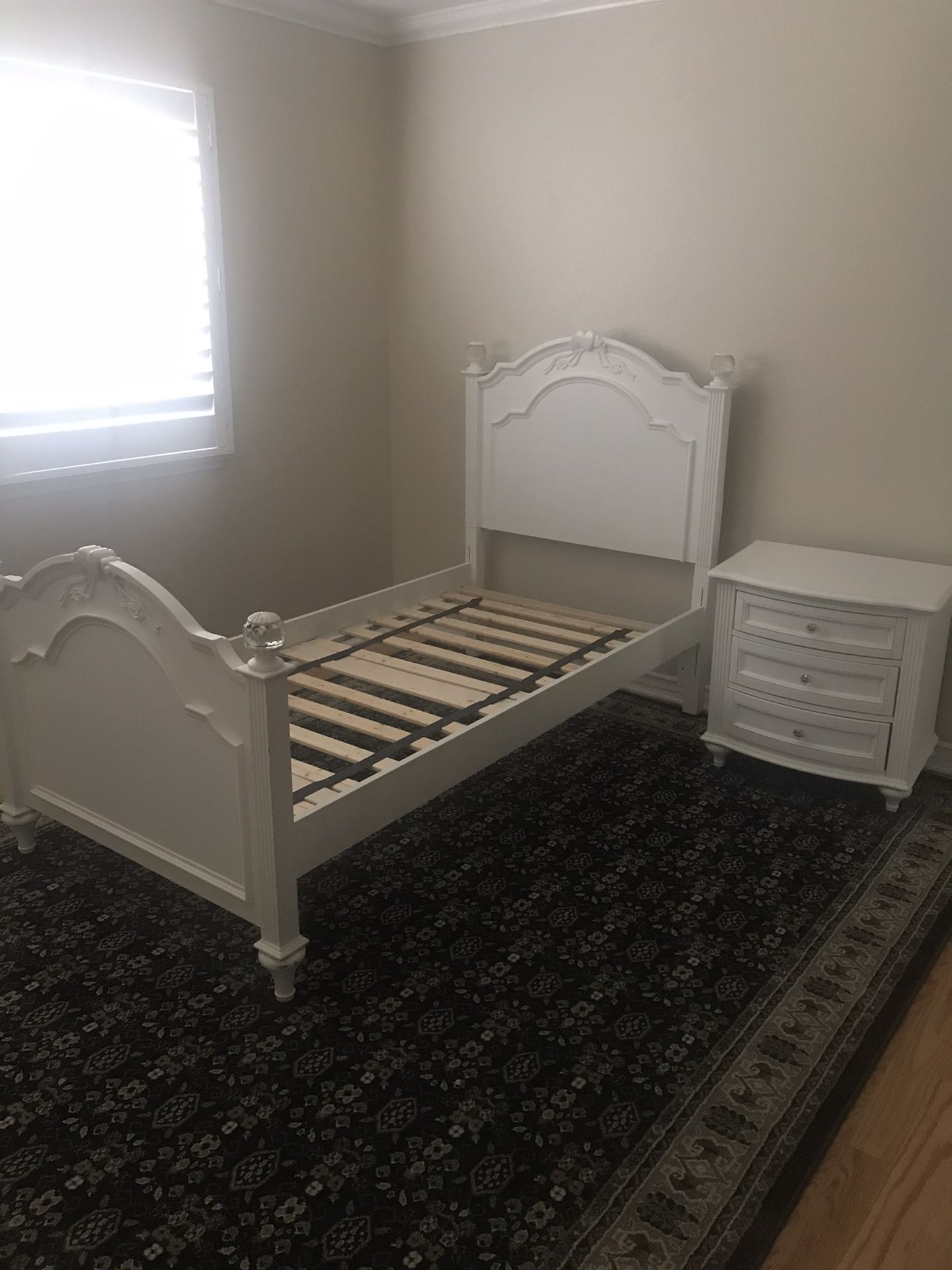 Twin bed frame and nightstand