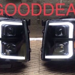 07-2013 Chevrolet Chevy Silverado 1500/2500/3500 Black LED Bar DRL Halogen Headlight Head Light Pair Set