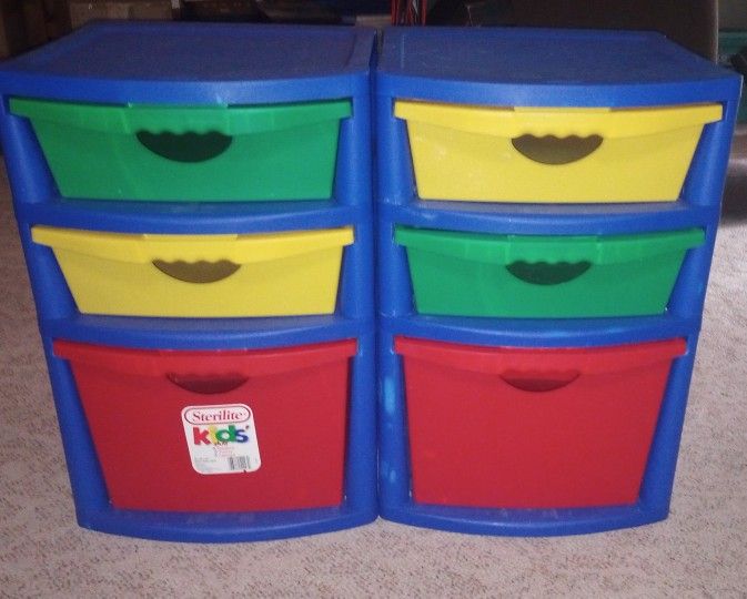 2- 3 Drawer Plastic Storage Containers 
