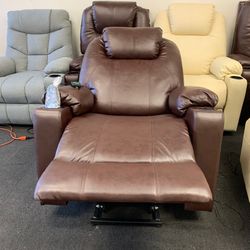 Dark Brown Faux, Leather Power Lift Recliner 7040