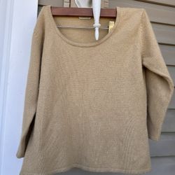 Vtg St Michaels Marks & Spencer Beige Tan Lambswool, Angora Sweater UK 14, 36”