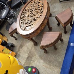 Vintage Wood Table With 3 Stools