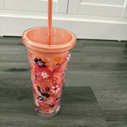 Vera Bradley Coral & Pink Floral Double-Wall Tumbler with Straw