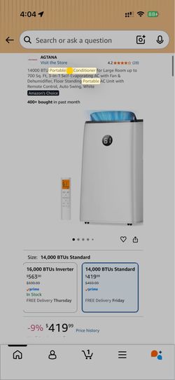 14000 BTU Portable Air Conditioner for Large Room up to 700 Sq. Ft, 3-in-1 Self-Evaporating AC with Fan & Dehumidifier, Floor Standing Portable AC Uni