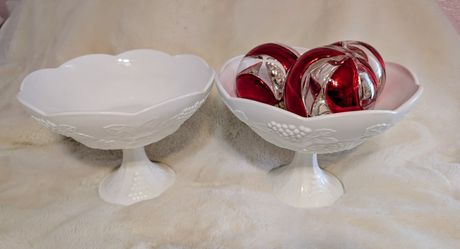 2 Milk Glass Pedestal 