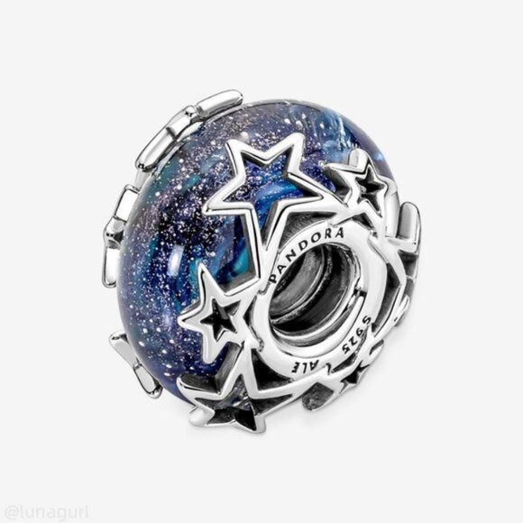 New Pandora Blue Star River Murano Glass Skewer Charm