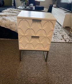 White 2-Drawer Nightstand with Metal Legs Height 28.25” width 17.25”