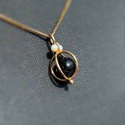 Jewelry 14k solid yellow gold pearl Victorian onyx orb ball Pendant charm