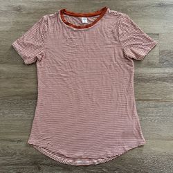 Old Navy Luxe Shirt Womens Size XS Orange White Striped Short Sleeve  