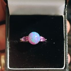 Sterling Silver Opal And Amethyst Ring 6.5