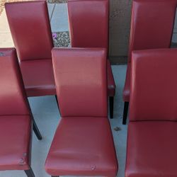 6 Red Chairs Modern  Dining room set wooden