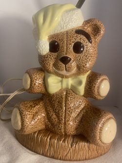 Vintage Brown Teddy Bear Lamp ceramic figurine MCM baby  nursery decor by Marion