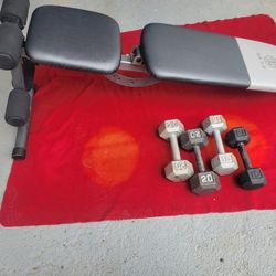 GOLD'S GYM  ADJUSTABLE BENCH 6 POSITIONS WITH SETS OF 15s and  20s HEXHEAD DUMBBELLS  TOTAL 70LBs 
11525 S HALSTED DUNKIN DONUTS/7111.S WESTERN WALGRE