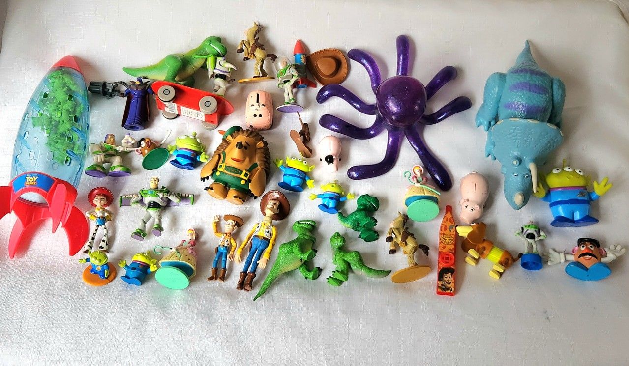 Disney Pixar Toy Story Huge lot of toys and figures vintage Trixie Triceratops Dinosaur, woody, buzz lightyear aliens, Rex, trix octopus and much more