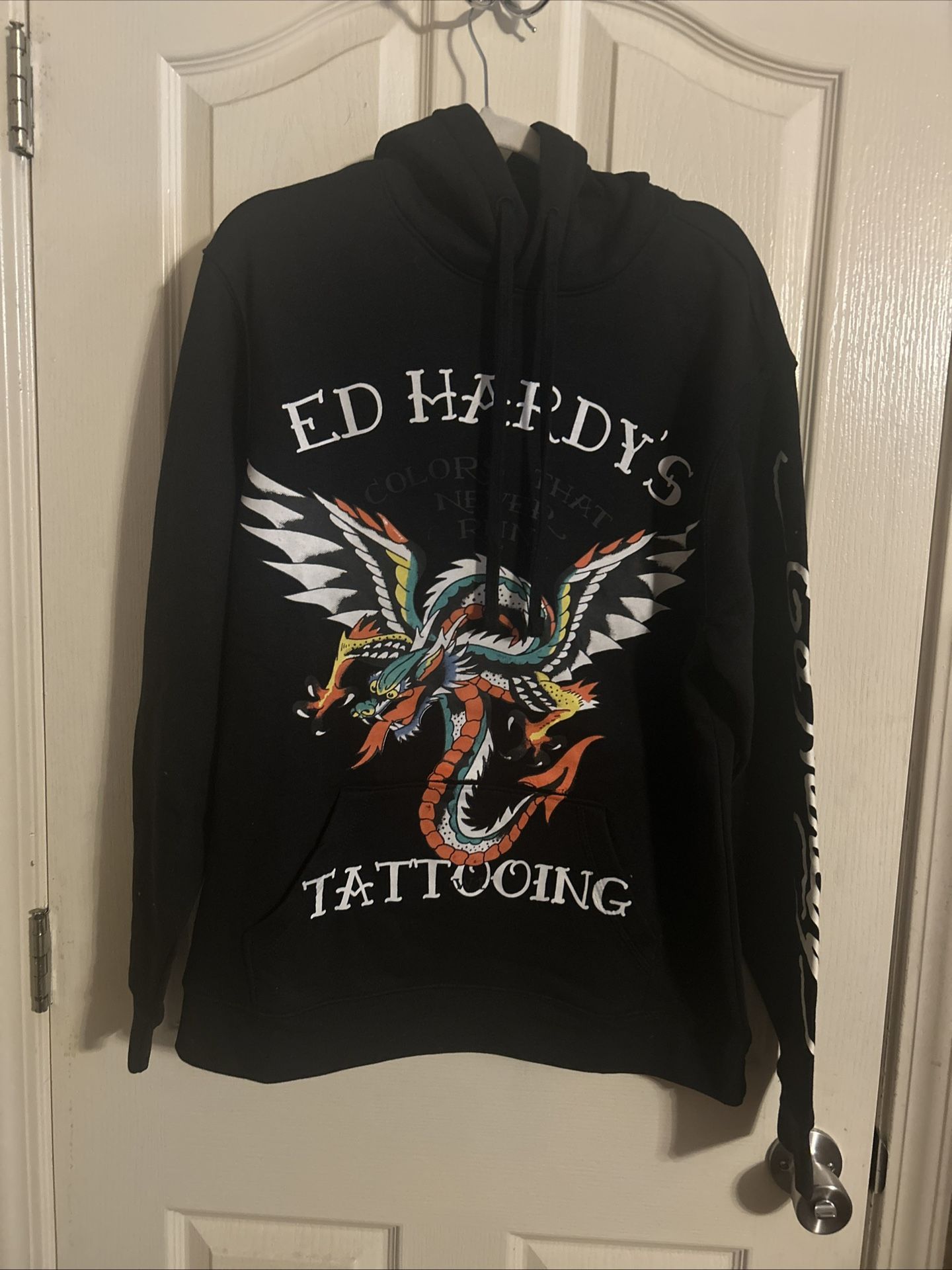 Ed Hardy Men's Dragon Tattoo Hoodie Black Long Sleeve Sweatshirt Large Large