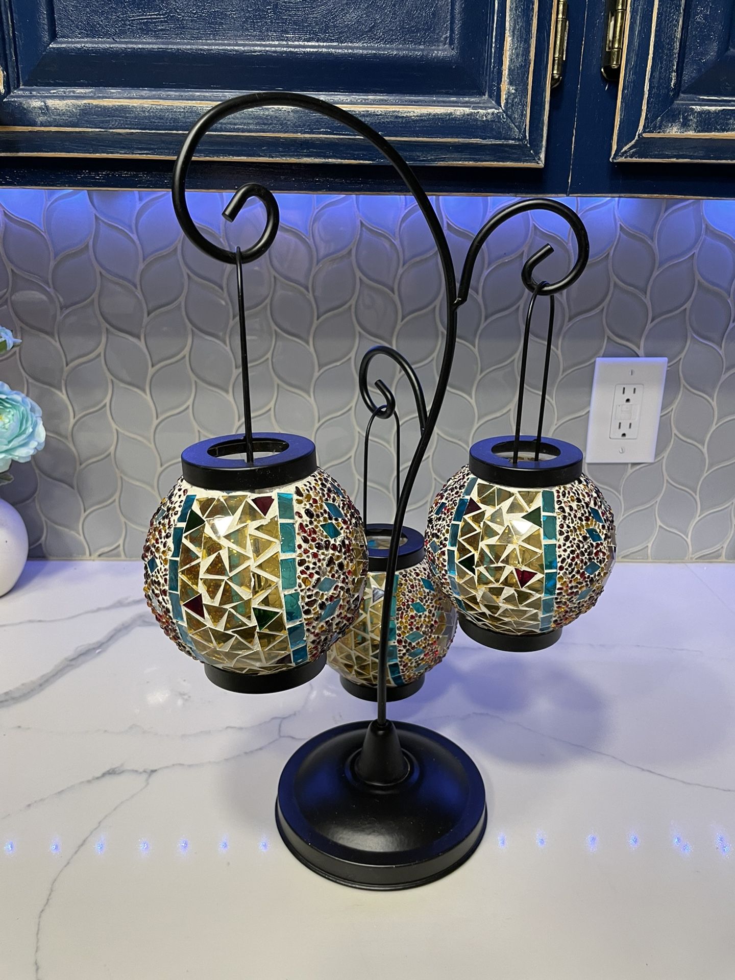 Hanging Tea Candle Stained Glass Globes And Stand