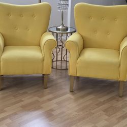 Set of 2 Yellow Accent Chairs with Gold Legs