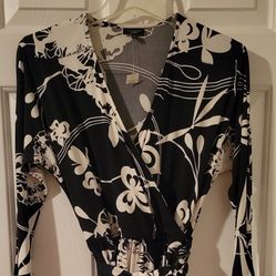 Talbots Womens Black And White Wrap Dress