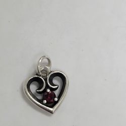 James Avery Remembrance Heart Ruby Birthstone silver Charm