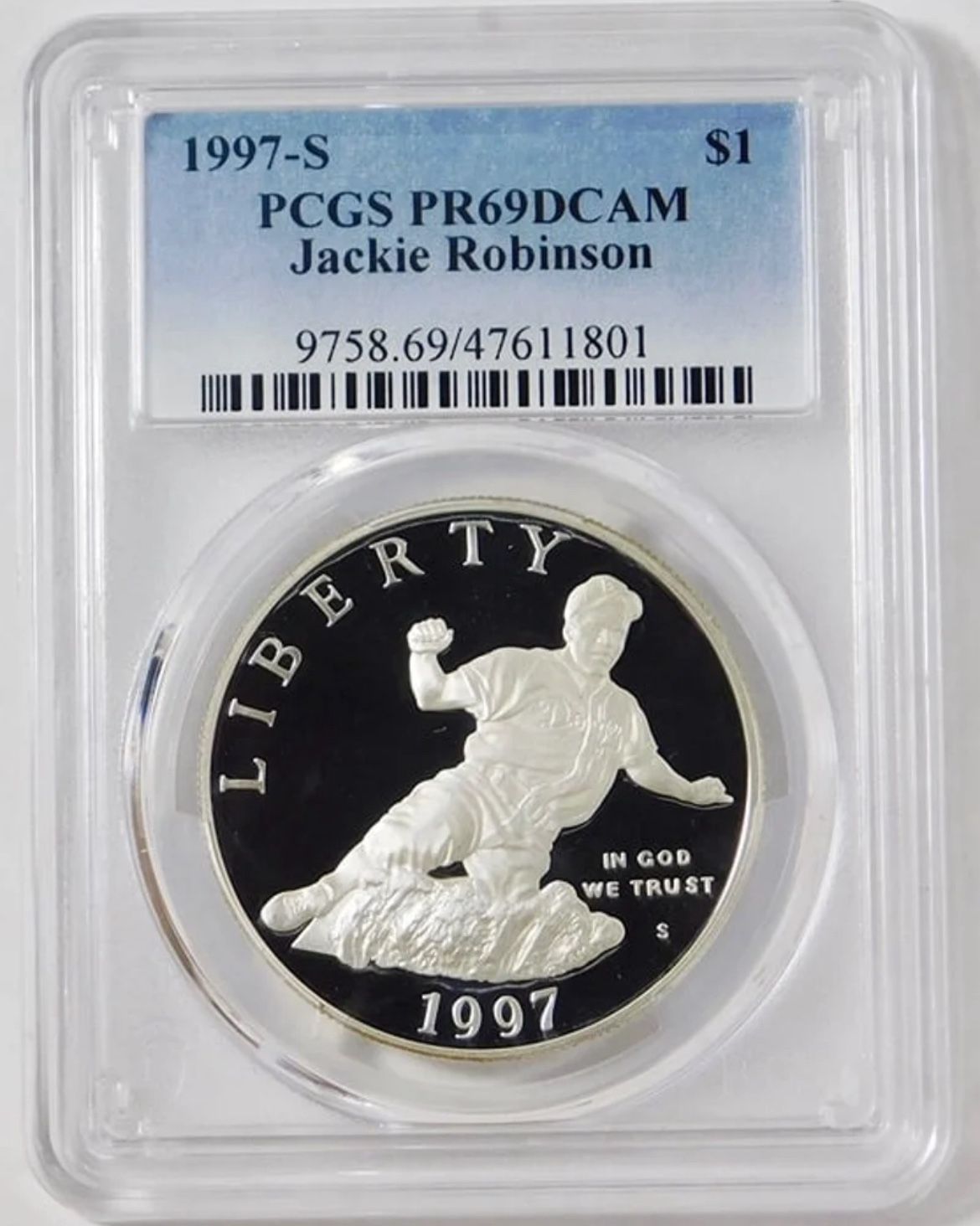 1997 S Commemorative "Jackie Robinson" Silver Dollar PCGS Gem Proof 69DCAM
