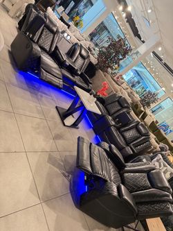 Black Leather Recliner Sofa Set with LED Lighting 🖤✨