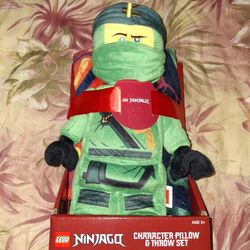 LEGO NINJAGO GREEN LLOYD NINJA PLUSH TOY WITH THROW BLANKET...NEW...ADULT OWNED AND KEPT IN A SMOKE FREE HOME...$12.00 FIRM...
