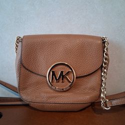 Michael Kors Tan Leather Crossbody Bag with Gold Chain