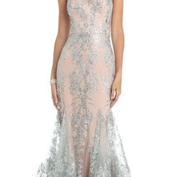Camille La Vie, Mermaid Style Dress, Size 6, Silver 