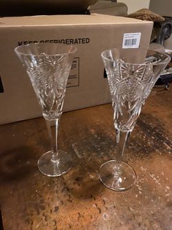 (2) Waterford Crystal - Lismore Champagne Flutes