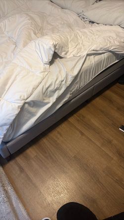 Gray Upholstered Low-Profile Bed Frame
