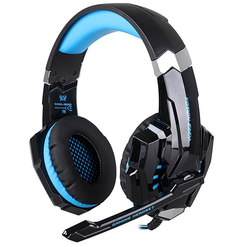 KOTION Each G9000 Headset 3.5mm Game Gaming Headphone Earphone with Microphone LED Light for Laptop Tablet Mobile Phones PS4 - Black + Blue