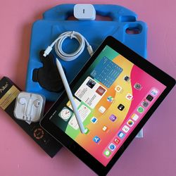 Apple IPad 6th Generation (9.7” Retina / Touch ID) 32GB with kids protective case, Pen & Accessories 