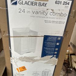 GLACIER BAY. 631 254 WHITE BLANCO 24 in vanity combo juego combinado de tocador de 60,9 cm 24.5 IN W x 18.6 IN D x 35.5 IN H 62,2 CM AN x 47,3 CM PR x
