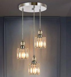 3-Light Crystal Cluster Cylinder Pendant Lighting