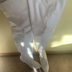 Thigh High White Leather Boots