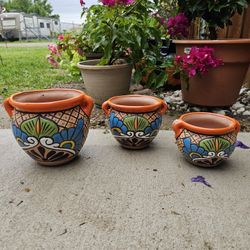 Talavera Small Clay Pots Set. Planters,Plants, Pottery. $70 cada set de 3