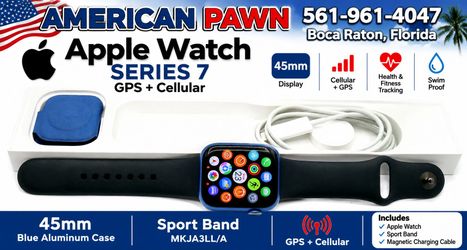 Apple Watch Series 7 (GPS + Cellular) 45mm Blue Aluminum Case with Sport Band MKJA3LL/A Watch 