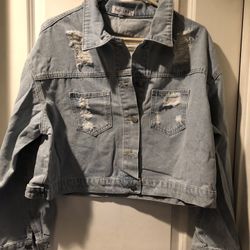Short Jean Jacket with Rhinestones In the Back New with Tags